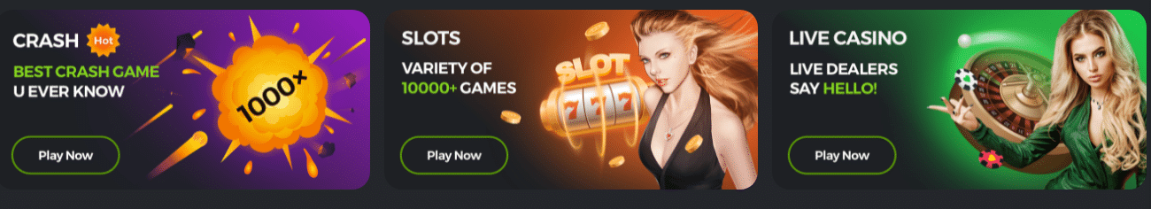 Enjoy Wide Variety of Slots, Live Casino & Crash Games
